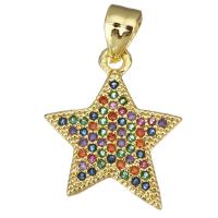 Cubic Zirconia Micro Pave Brass Pendant, Star, gold color plated, micro pave cubic zirconia, 15x2x18mm, Hole:Approx 3.5mm, 10PCs/Lot, Sold By Lot
