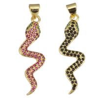 Cubic Zirconia Micro Pave Brass Pendant, Snake, gold color plated, micro pave cubic zirconia, more colors for choice, 10x3x32mm, Hole:Approx 3.5mm, 10PCs/Lot, Sold By Lot