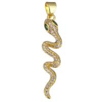 Cubic Zirconia Micro Pave Brass Pendant, Snake, gold color plated, micro pave cubic zirconia, 8x3.50x33mm, Hole:Approx 3.5mm, 10PCs/Lot, Sold By Lot