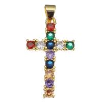 Cubic Zirconia Micro Pave Brass Pendant, Cross, gold color plated, micro pave cubic zirconia, 16.50x3x29mm, Hole:Approx 3.5mm, 10PCs/Lot, Sold By Lot