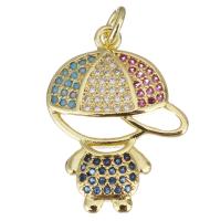 Cubic Zirconia Micro Pave Brass Pendant, Boy, gold color plated, micro pave cubic zirconia & hollow, 17x3x23mm, Hole:Approx 3mm, 10PCs/Lot, Sold By Lot