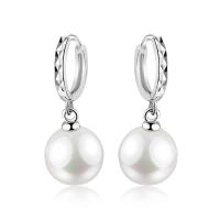 Cubic Zircon (CZ) Drop Earring, Brass, Teardrop, plated, imitation pearl & for woman, white, 32*12mm, Sold By Pair
