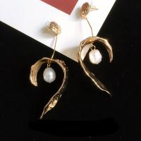 Metal Drop Earring with Rhinestone irregular gold color plated & for woman 60mm Sold By Pair