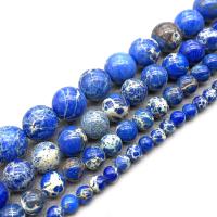 Perles bijoux en pierres gemmes, Jaspe d'impression, Rond, poli, DIY, bleu, 3mm, Vendu par brin