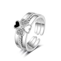 Messing Manchet Finger Ring, silver plated, micro pave zirconia & voor vrouw, 2x6mm, Maat:6, 2pC's/Bag, Verkocht door Bag