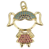 Cubic Zirconia Micro Pave Brass Pendant, Girl, gold color plated, micro pave cubic zirconia & hollow, 21x3x25mm, Hole:Approx 3mm, 10PCs/Lot, Sold By Lot