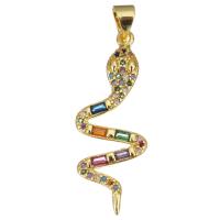 Cubic Zirconia Micro Pave Brass Pendant, with Glass, Snake, gold color plated, micro pave cubic zirconia, 13x3.50x33mm, Hole:Approx 3.5mm, 10PCs/Lot, Sold By Lot