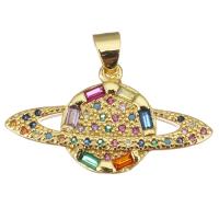 Cubic Zirconia Micro Pave Brass Pendant, with Glass, gold color plated, micro pave cubic zirconia, 27x3x15mm, Hole:Approx 3.5mm, 10PCs/Lot, Sold By Lot