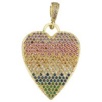 Cubic Zirconia Micro Pave Brass Pendant, Heart, gold color plated, micro pave cubic zirconia, 21x2x28mm, Hole:Approx 2.5x4mm, 10PCs/Lot, Sold By Lot