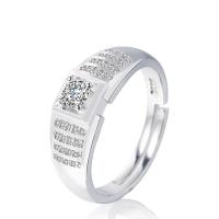 Messing Open -Finger-Ring, plattiert, Micro pave Zirkonia & für den Menschen, Silberfarbe, frei von Nickel, Blei & Kadmium, 4mm, Größe:8, 2PCs/Tasche, verkauft von Tasche