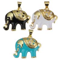 Cubic Zirconia Micro Pave Brass Pendant, Elephant, gold color plated, micro pave cubic zirconia & enamel, more colors for choice, 22x7x19mm, Hole:Approx 3.5mm, 10PCs/Lot, Sold By Lot