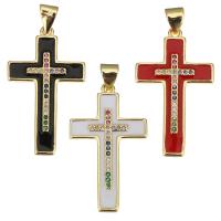 Cubic Zirconia Micro Pave Brass Pendant, Cross, gold color plated, micro pave cubic zirconia & enamel, more colors for choice, 17x2x29mm, Hole:Approx 3.5mm, 10PCs/Lot, Sold By Lot