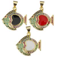 Cubic Zirconia Micro Pave Brass Pendant, Fish, gold color plated, micro pave cubic zirconia & enamel, more colors for choice, 20x4x19mm, Hole:Approx 3.5mm, 10PCs/Lot, Sold By Lot