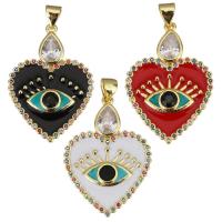Cubic Zirconia Micro Pave Brass Pendant, Heart, gold color plated, micro pave cubic zirconia & enamel, more colors for choice, 21x3x31mm, Hole:Approx 3.5mm, 10PCs/Lot, Sold By Lot