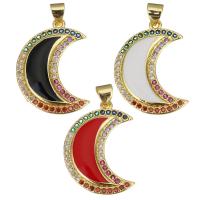 Cubic Zirconia Micro Pave Brass Pendant, Moon, gold color plated, micro pave cubic zirconia & enamel, more colors for choice, 17.50x3x24.50mm, Hole:Approx 3.5mm, 10PCs/Lot, Sold By Lot