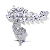 Cubic Zirconia Brooch Brass with Cubic Zirconia Deer plated micro pave cubic zirconia & for woman 51*51mm Sold By PC