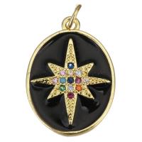 Cubic Zirconia Micro Pave Brass Pendant, Ellipse, gold color plated, micro pave cubic zirconia & enamel, more colors for choice, 17x3x23mm, Hole:Approx 3.5mm, 10PCs/Lot, Sold By Lot
