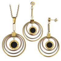 Fashion Stainless Steel Jewelry Sets, earring & necklace, with Resin, plated, for woman, metallic color plated, 47mm,30mm,2mm,58mm,30mm, Length:Approx 17 Inch, Sold By Set