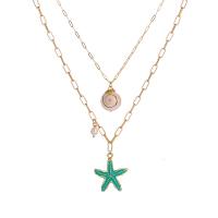 Multi Layer Necklace, Tibetan Style, Starfish, plated, multilayer & for woman, green, 400mm,600mm,33*28mm, Sold By Set