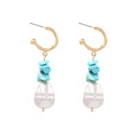 Freshwater Pearl Earrings, with Metal & turquoise, irregular, plated, hypo allergic & for woman, blue, 50*18mm, Sold By Pair
