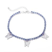 Zinc Alloy Anklet with Rhinestone Butterfly plated for woman & with rhinestone 230+50mmuff0c13mm Sold By Strand