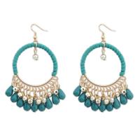 Tibetan Style Drop Earrings, with Resin, Round, plated, woven pattern & for woman & hollow, more colors for choice, 60*39mm, Sold By Pair