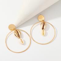 Zinc Alloy Drop Earrings with Shell Round plated for woman white 72*55mm Sold By Pair