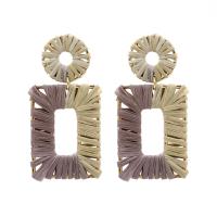Zinc Alloy Drop Earrings with Rafidah Grass Geometrical Pattern handmade woven pattern & for woman 70*35mm Sold By Pair