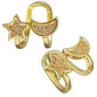 Brass Earring Clip Moon and Star gold color plated micro pave cubic zirconia & for woman Sold By Lot