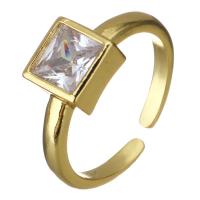 Латунь Манжеты палец кольцо, с Стеклянный, плакирован золотом, Регулируемый & Женский, 7mm, размер:6, 5ПК/Лот, продается Лот