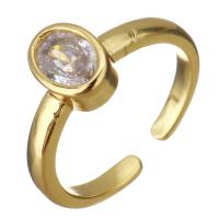 Латунь Манжеты палец кольцо, с Стеклянный, плакирован золотом, Регулируемый & Женский, 8mm, размер:6, 5ПК/Лот, продается Лот