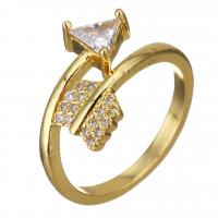 Латунь Манжеты палец кольцо, с Стеклянный, Стрелка, плакирован золотом, Регулируемый & Женский, 12mm, размер:7, 5ПК/Лот, продается Лот