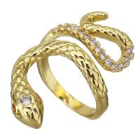 cobre Cuff Ring Finger, Cobra, cromado de cor dourada, Ajustável & micro pavimento em zircônia cúbica & para mulher, 28mm, tamanho:5, 5PCs/Lot, vendido por Lot