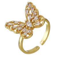 Латунь Манжеты палец кольцо, с Стеклянный, бабочка, плакирован золотом, Регулируемый & Женский, 13mm, размер:6, 5ПК/Лот, продается Лот