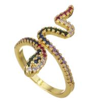 cobre Cuff Ring Finger, Cobra, cromado de cor dourada, Ajustável & micro pavimento em zircônia cúbica & para mulher, 27mm, tamanho:6, 5PCs/Lot, vendido por Lot