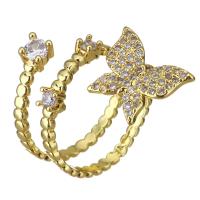 Brass Cuff Finger Ring Butterfly gold color plated Adjustable & micro pave cubic zirconia & for woman 25mm US Ring Sold By Lot