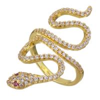 Латунь Манжеты палец кольцо, Змея, плакирован золотом, Регулируемый & инкрустированное микро кубического циркония & Женский, 33mm, размер:5, 5ПК/Лот, продается Лот