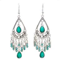 Fashion Fringe Earrings Zinc Alloy with Resin Teardrop plated for woman & hollow green 83*25mm Sold By Pair
