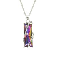 Zinklegierung Schmuck Halskette, mit Kristall, Quadrat, plattiert, unisex, farbenfroh, 37*13mm, verkauft von Strang