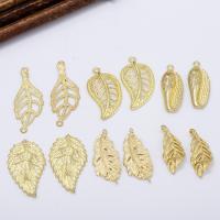 Brass Jewelry Pendants Leaf plated DIY & hollow golden 25*10mm Sold By PC