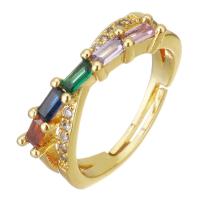 Brass Open Finger Ring with Glass gold color plated Adjustable & micro pave cubic zirconia & for woman 6mm US Ring Sold By Lot