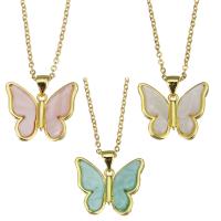 Brass Necklace, with Resin, with 1.5 inch extender chain, Butterfly, plated, for woman, more colors for choice, 20x16mm,1.5mm, Length:Approx 17 Inch, 3Strands/Lot, Sold By Lot