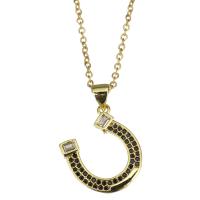Cubic Zircon Micro Pave Brass Necklace with stainless steel chain with 1.5 inch extender chain Horseshoes plated micro pave cubic zirconia & for woman 1.5mm Length Approx 17 Inch Sold By Lot