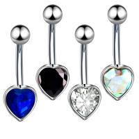 Stainless Steel Belly Ring, Heart, plated, for woman & with rhinestone, more colors for choice, 26mm, 20PCs/Lot, Sold By Lot