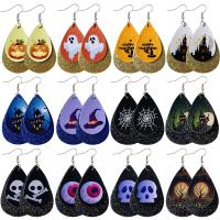Tibetan Style Drop Earrings, Leather, with Tibetan Style, Teardrop, printing, different designs for choice & for woman, 38x78mm, 5Pairs/Lot, Sold By Lot