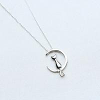 925 Sterling Silver Necklaces, Brass, Moon, plated, for woman, more colors for choice, 400+50mm, Sold By Strand