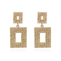 Tibetan Style Drop Earrings, with Rhinestone, Square, plated, micro pave rhinestone & for woman & hollow, more colors for choice, 41*18mm, Sold By Pair