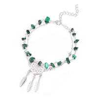 Tibetan Style Anklet, with Malachite, irregular, plated, Double Layer & for woman & hollow, 270,45*6mm, Sold By Strand