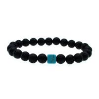 Natural Black Lava with Turquoise Beads Bracelets with Elastic Thread fashion jewelry & Unisex Sold By Strand