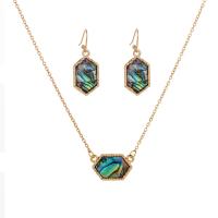 Conjuntos de jóias de liga de zinco, with Concha alabone, with 1.96 inch extender chain, Banhado a cor de ouro de KC, para mulher, comprimento Aprox 15.74 inchaltura, vendido por Defina